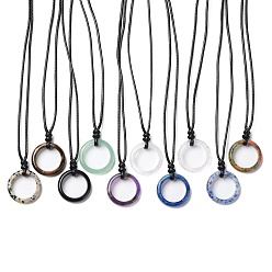 Смешанные камни Колье-подвеска из натурального смешанного камня с вощеными шнурами, 29.53~29.92 дюйм (75~76 см), Кулон : 26x6 мм