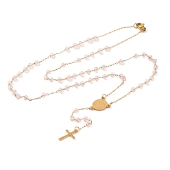 лаванда Ионное покрытие(ip) распятие крест 304 четки из нержавеющей стали, с акриловыми шариками, лаванда, 19.09 дюйм (48.5 см)