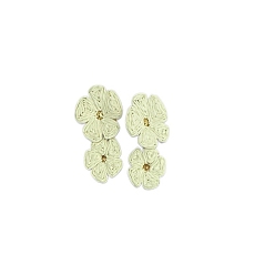 Белый Серьги-гвоздики с цветочной латунной фурнитурой из рафии, золотые, белые, 64 мм