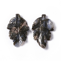 Glaucophane Подвески из натурального глаукофана, лист прелести, 41.5x25~26x5 мм, отверстие : 0.8 мм