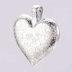 Platinum CCB Plastic Pendants, Heart with Flower Patterns, Platinum, 40x35x9mm, Hole: 3mm