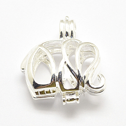 Silver Brass Diffuser Locket Pendants, Cage Pendants, Elephant, Cadmium Free & Lead Free, Silver Color Plated, 25x22x10mm, Hole: 3.5x5mm, inner size: 13x17mm