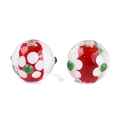 Crimson Handmade Bumpy Lampwork Beads, Round & Flower, Crimson, 12~14.5mm, Hole: 1.2~1.5mm