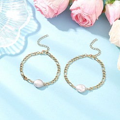 Золотой 304 браслеты из нержавеющей стали с натуральным жемчугом Кеши, браслеты figaro chains для женщин, золотые, 7-1/4 дюйм (18.5 см)