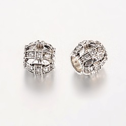 Кристалл Старинное серебро покрытием сплава горный хрусталь европейских бусы, большие отверстия баррель бисером, кристалл, 11x10 мм, отверстие : 5 мм