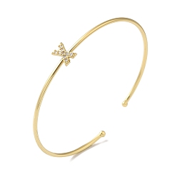 Letter X Браслеты на открытой манжете с прозрачным покрытием из латуни с микро-паве и кубическим цирконием, браслеты с крутящим моментом для женщин, реальный 18 k позолоченный, без свинца и без кадмия, Письмо X, внутренний диаметр: 1-7/8x2-1/4 дюйм (4.8x5.8 см)