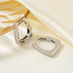 Серебро Ретро блестящие латунные трапециевидные серьги-кольца из прозрачного кубического циркония, серебряные, 25x21 мм