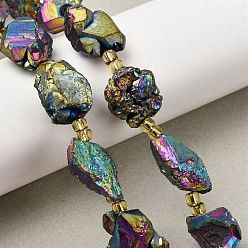 Черный Гальванизированные нити из необработанных натуральных аметистов, с бисером, самородки, чёрные, 13~20x12~14.5x11~14 мм, отверстие : 1.2~1.4 мм, около 9 шт / нитка, 6.89''~7.09'' (17.5~18 см)