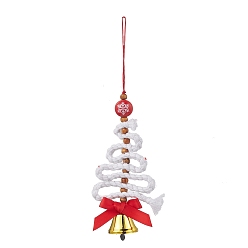 Белый Подвесное украшение на рождественскую елку из полиэстера, с деревянными бусинами и железным колокольчиком, нейлоновая нить для декора вечеринок, белые, 177 мм