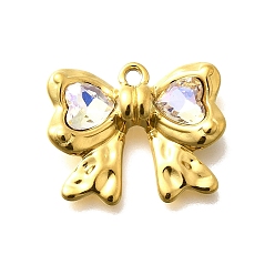 Хрусталь AB 304 подвески из нержавеющей стали, со стразами, реальный 18 k позолоченный, ионное покрытие (ip), бантом, хрусталь AB, 18x22x5 мм, отверстие : 1.8 мм