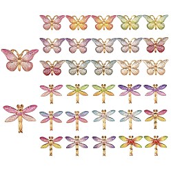 Mixed Color 32Pcs 2 Style DIY Plastic Pendants, Dragonfly and Butterfly, Mixed Color, 32pcs/box