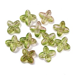 Желто-Зеленый 794шт. двухцветные прозрачные акриловые бусины, клевер, желто-зеленый, 17x17x6 мм, отверстие : 1.8 мм, Около 794 шт / 500 г