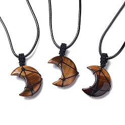 Тигровый глаз Регулируемое колье с подвеской из натурального тигрового глаза и луны, восковой шнур макраме мешочек плетеные украшения из драгоценных камней для женщин, 29.37~29.69 дюйм (74.6~75.4 см)