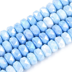 Васильковый Антикоррозийные гальванические стеклянные бусины, имитация драгоценных камней, рондель, с покрытием AB цвета, граненые, два тона, васильковый, 8x5~6 мм, отверстие : 1.2 мм, около 68~77 шт / нитка, 14.76~15.16'' (37.5~38.5 см)