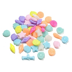 Mixed Color Opaque Acrylic Bedas, Ocean Theme, Mix Shapes, Mixed Color, 7.5~15.5x6~17x4~4.5mm, Hole: 1.6mm, about 1680pcs/500g