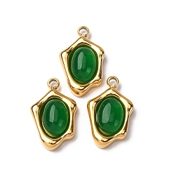 Зеленый Авантюрин Подвески из натурального зеленого авантюрина неправильной овальной формы, с 304 установками из нержавеющей стали, реальный 14 k позолоченный, 14.5x9x4.5 мм, отверстие : 1.4 мм