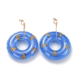 Royal Blue Duck Pool Float Dangle Clip-on Earrings for Non Piercing, Chain Tassel with Inflatable Swin Pool Drop Earring, Big Pendant Earrings, Rose Gold, Royal Blue, 137mm, Pin: 1.6mm