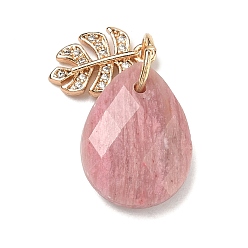 Родонит Природные подвески родонит, Граненые подвески Teardorp с листочком из латунных хрустальных страз., золотой свет, 18x13.5x6 мм, лист: 13.5x8.5x2 мм, Перейти кольцо: 8x0.8 мм, внутренний диаметр: 5.8 мм
