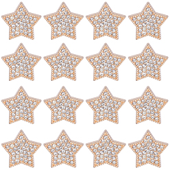 Light Gold 16 шт. 1 пуговицы из сплава со стразами и отверстиями, звезда, золотой свет, 14x6.5 мм, отверстие : 2.4 мм