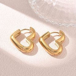 Golden 304 Stainless Steel Hoop Earrings, Heart, Ion Plating(IP), Golden, 21x20x6mm