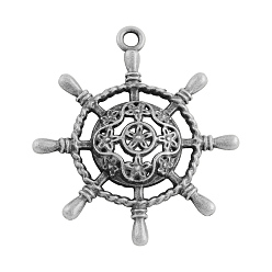 Antique Silver Tibetan Style Alloy Pendants, Ship's Wheel, Cadmium Free & Lead Free, Antique Silver, 38x34x5mm, Hole: 2.5mm
