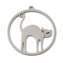Cat Shape 201 подвески из нержавеющей стали, лазерная резка, хэллоуин прелести, цвет нержавеющей стали, форма кошки, 25.5x23.5~24x1 мм, отверстие : 1.5 мм