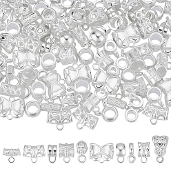 Серебро 150 шт. 10 стили вешалок из сплава, трубные поручители, серебряные, 6.5~13.5x5~12x5~8.5 мм