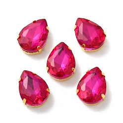 Фуксиновый Каплевидная вышивка на стразах, многожильных ссылки, стекло горный хрусталь, с настройками зубцов из нержавеющей стали, аксессуары для одежды, граненые, красно-фиолетовые, 18x13x6.5 мм, отверстие : 0.9 мм