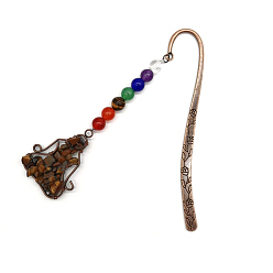 Тигровый глаз Кулон-закладки из натурального тигрового глаза и смешанных драгоценных камней, Закладки из сплава на тему чакра-йоги для книголюба, 120 мм