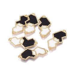 Colorful MIYUKI & TOHO Handmade Japanese Seed Beads Links, Loom Pattern, Heart, Colorful, 17.5~18x37~39x1.7mm, Hole: 1.8mm