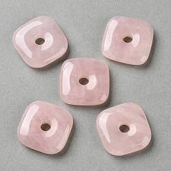 Cuarzo Rosa Colgantes de disco de cuarzo rosa natural de Madagascar, encantos cuadrados, 30x30x8 mm, agujero: 6 mm