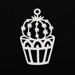 Нержавеющая Сталь Цвет Устойчивые к потускнению 201 подвески из нержавеющей стали, лазерная резка, горшок кактус, цвет нержавеющей стали, 30x17.5x1 мм, отверстие : 1.8 мм