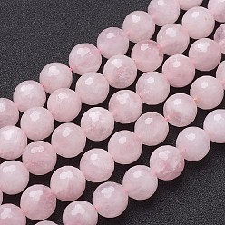 Rose Quartz Natural Rose Quartz Beads Strands, Faceted,  Round, Pink, 12mm, Hole: 1mm, about 16pcs/strand, 7.8 inch
