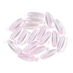 Pink Прозрачное стекло Бисер, Удлиненные овальные бусины, рис, с блеском порошок, розовые, 12.5x4~4.5 мм, отверстие : 1 мм, Около 3125 шт / 1000 г