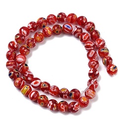 (123L) Белый крем непрозрачный блеск Handmade millefiori lampwork beads strands, круглые, огнеупорный кирпич, 8x7.5 мм, отверстие : 1 мм, около 48 шт / нитка, 13.98'' (35.5 см)