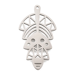 Нержавеющая Сталь Цвет 201 подвески из нержавеющей стали, лазерная резка, подвеска в виде полого геометрического листа, цвет нержавеющей стали, 35x19.5x1 мм, отверстие : 1.2 мм