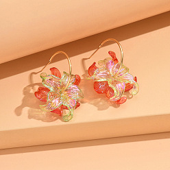 Orange Red Acrylic & Stainless Steel Stud Earrings for Women, Flower, Orange Red, 36x32mm