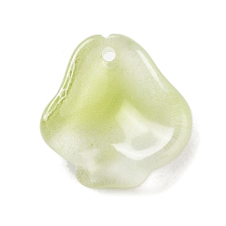 Желто-Зеленый Двухцветные стеклянные подвески, Китайские подвески-лепестки лианы-трубы, желто-зеленый, 15x14.5x5 мм, отверстие : 1.2 мм