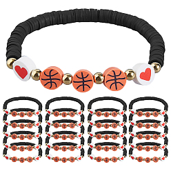 Черный 24шт. полимерная глина бусины хейши растягивающиеся браслеты, баскетбол, чёрные, 6-7/8 дюйм (17.5 см)