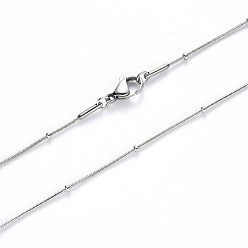 Stainless Steel Color 304 Stainless Steel Round Snake Chain Necklace, with Rondelle Beads and Lobster Claw Clasp, Stainless Steel Color, 19.68 inch(50cm)x1.5mm