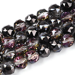 Черный Гальваническое покрытие прозрачных круглых стеклянных бусин в нитях, граненые, чёрные, 7.5~8.5x7~7.5 мм, отверстие : 1.2~1.6 мм, около 25~26 шт / нитка, 6.89~7.48'' (17.5~19 см)