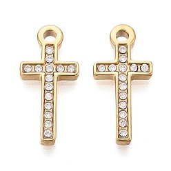 Настоящее золото 18K 304 подвески из прозрачного кубического циркония из нержавеющей стали, религия корс прелести, зеркальная полировка, ионное покрытие (ip), реальный 18 k позолоченный, 20.5x9.5x2 мм, отверстие : 1.9~2 мм