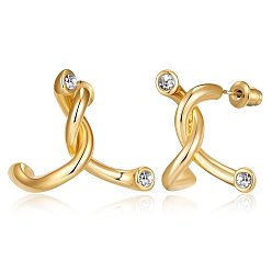 Золотой Серьги-гвоздики из латуни в форме узла с прозрачным кубическим цирконием, золотые, 20 мм