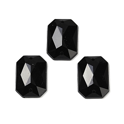 Черный Шить на горный хрусталь, Тайвань акриловые горный хрусталь, два отверстия, аксессуары для одежды, граненые, прямоугольные, чёрные, 18x13x4 мм, отверстие: 1 мм