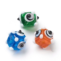 Colorful Handmade Bumpy Lampwork Beads, Square with Eye, Colorful, 12~13x8.5~9mm, Hole: 2mm, about 20pcs/strand, 6.89 inch(17.5cm)