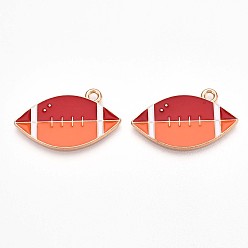 Коралловый Подвески из эмали и сплава, без свинца и без кадмия, золотые, очарование регби, коралл, 28x16x1 мм, отверстие : 1.8 мм