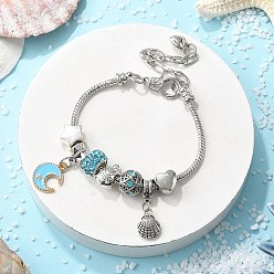 Светло-Голубой Набор браслетов с подвесками в европейском стиле с океанской тематикой для женщин, с подвесками из сплава в тибетском стиле и смолой, Небесно-голубой, 6-3/4 дюйм (17 см)