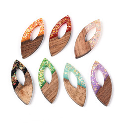 (52) Непрозрачная лаванда Подвески из непрозрачной смолы и орехового дерева, Очарование лошадиных глаз, с блестящей пудрой и золотой фольгой, разноцветные, 38x15.5x3~3.5 мм, отверстие : 2 мм