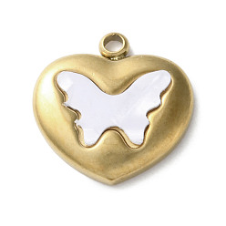 Сердце 304 из нержавеющей стали акриловые подвески, с имитацией оболочки, реальный 18 k позолоченный, сердце, 15.5x15.5x3 мм, отверстие : 1.8 мм