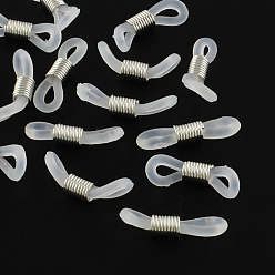 Clear Silicone EyeGlass Holders, with Platinum Tone Iron Findings, Clear, 18~20x5~6mm, Hole: 2mm